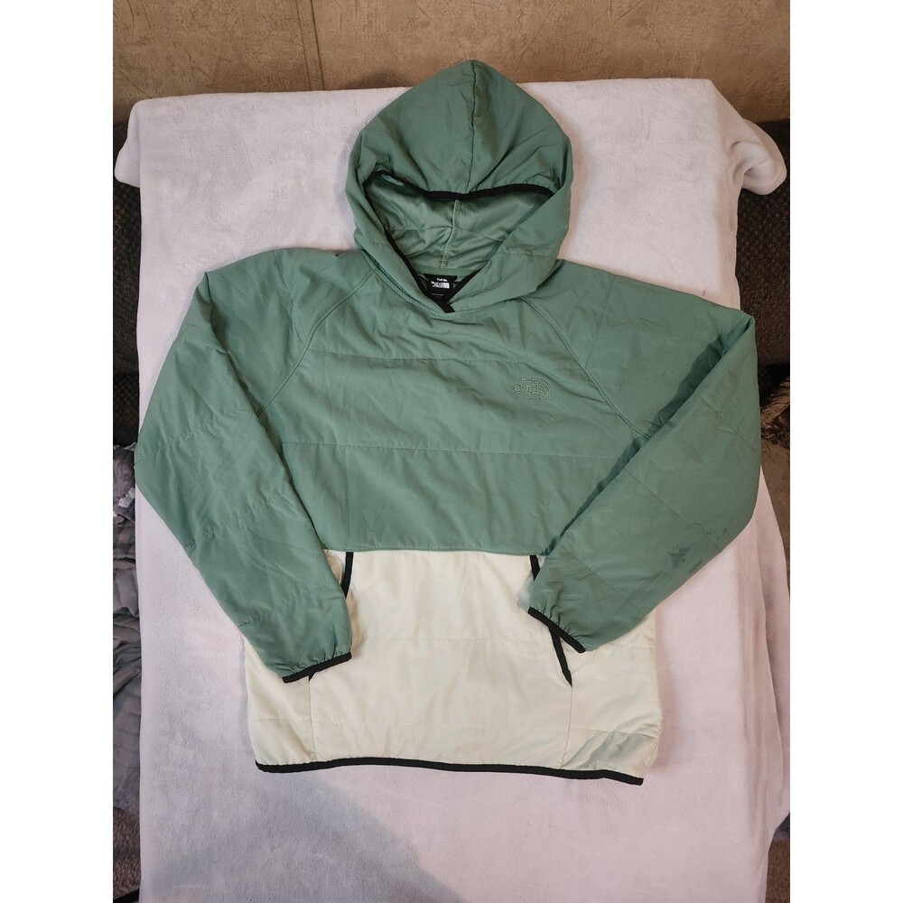 The North Face Colorblock Pullover Hoodie Green Cream Kangaroo Pocket